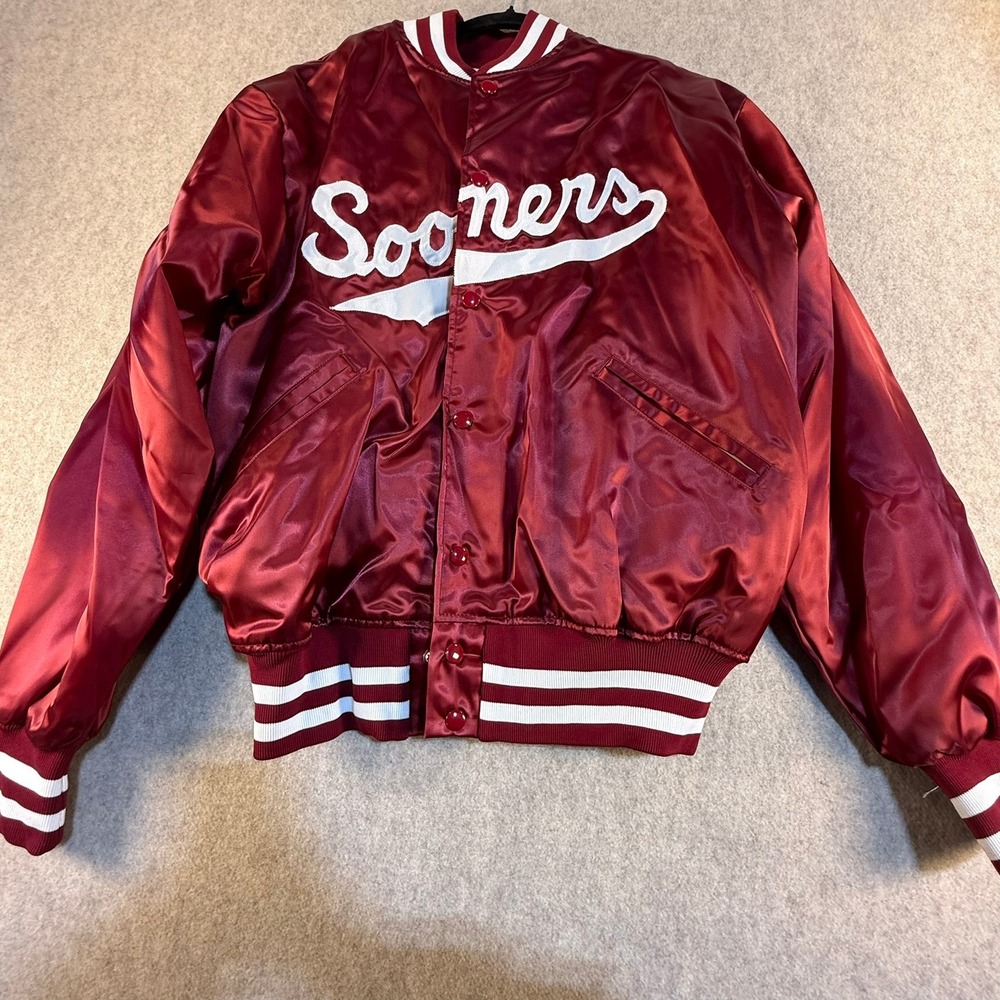 Vintage Felco Oklahoma Sooners Satin Varsity Jacket Mens Large Red USA Made